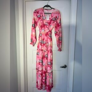 Floral Maxi Dress - Pink & Watercolor Print - NWT